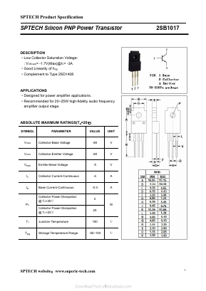 B1017 Datasheet PDF Shenzhen SPTECH Microelectronics Co., Ltd.