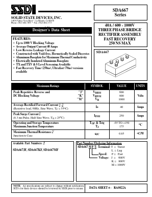 SDA667 Datasheet PDF Solid State Devices, Inc.