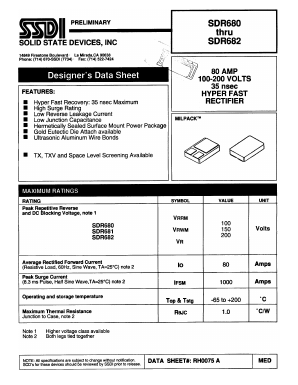 SDR680 Datasheet PDF Solid State Devices, Inc.