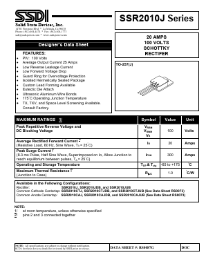 SSR2010JDB Datasheet PDF Solid State Devices, Inc.