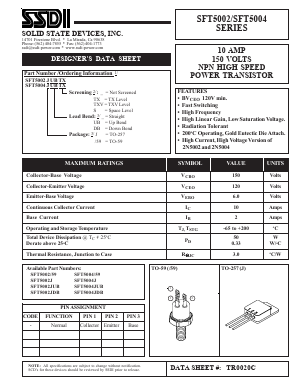 SFT5002JUBS Datasheet PDF Solid State Devices, Inc.