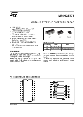 M74HCT273B1R Datasheet PDF STMicroelectronics