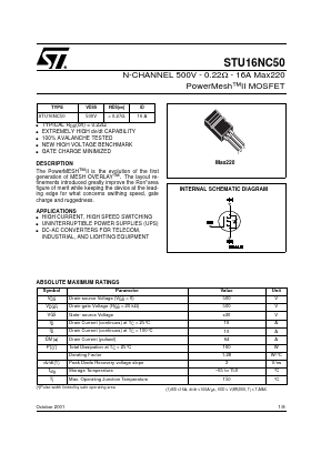 STU16NC50 Datasheet PDF STMicroelectronics