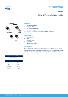 PS30SM100SR Datasheet PDF STMicroelectronics