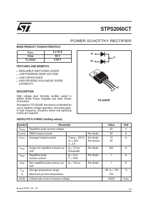 STPS2060CT Datasheet PDF STMicroelectronics