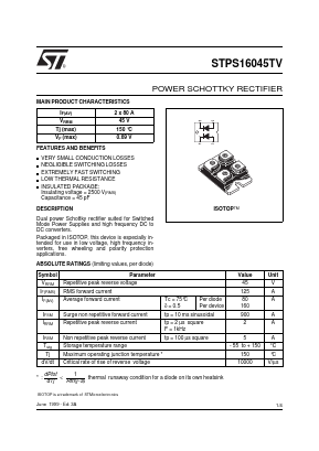STPS16045TV Datasheet PDF STMicroelectronics
