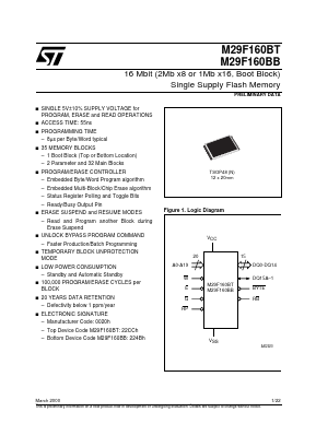 M29F160BB55N1T Datasheet PDF STMicroelectronics