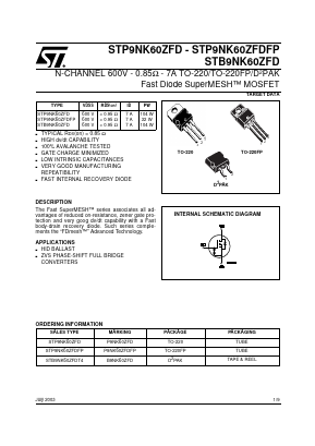 B9NK60ZFD Datasheet PDF STMicroelectronics