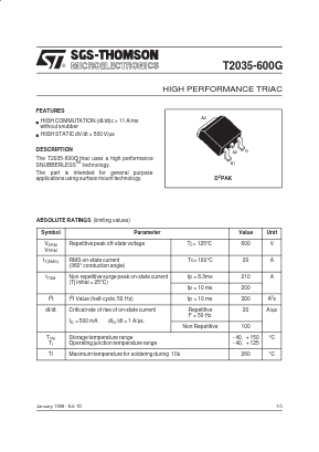 T2035-600G-TR Datasheet PDF STMicroelectronics