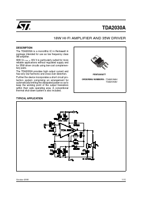 TDA2030AH Datasheet PDF STMicroelectronics