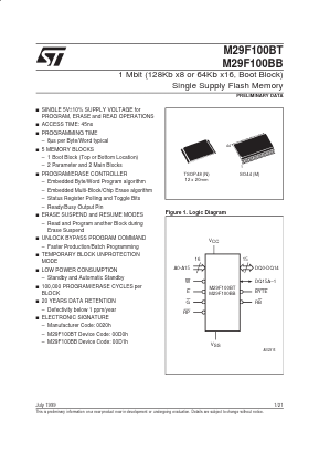 M29F100BB45M1 Datasheet PDF STMicroelectronics