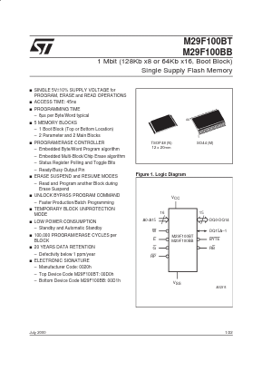 M29F100BT90M3 Datasheet PDF STMicroelectronics