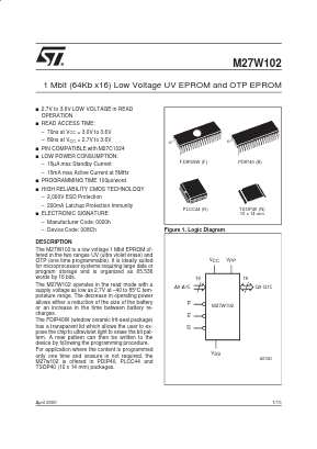 M27W102 Datasheet PDF STMicroelectronics