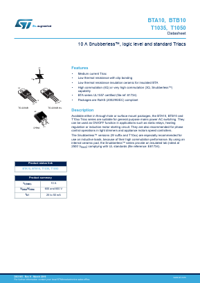 BTA10-600BWRG Datasheet PDF STMicroelectronics