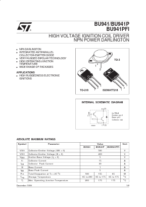 BU941 Datasheet PDF STMicroelectronics