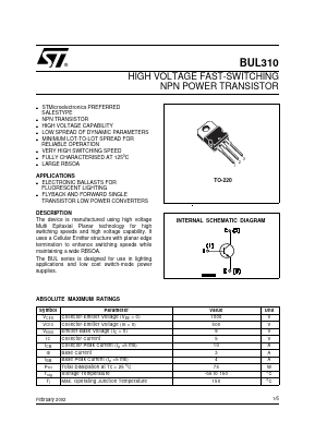 BUL310 Datasheet PDF STMicroelectronics