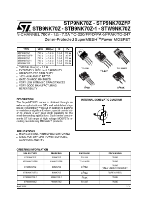 STW9NK60Z Datasheet PDF STMicroelectronics