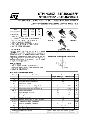 STB4NC80Z Datasheet PDF STMicroelectronics