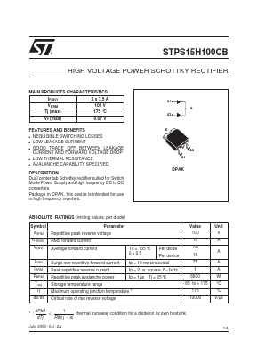 S15H100 Datasheet PDF STMicroelectronics