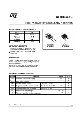 STTH803 Datasheet PDF STMicroelectronics