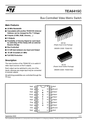 TEA6415CD Datasheet PDF STMicroelectronics