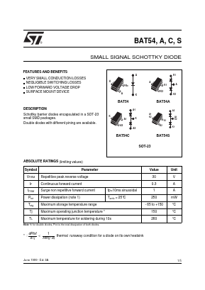 BAT54S Datasheet PDF STMicroelectronics