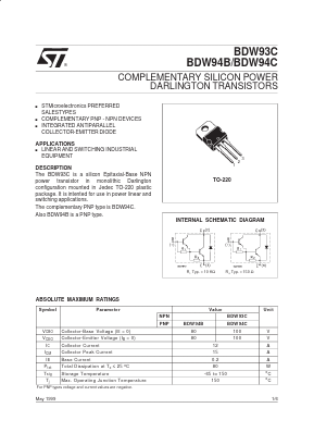 BDW93B Datasheet PDF STMicroelectronics
