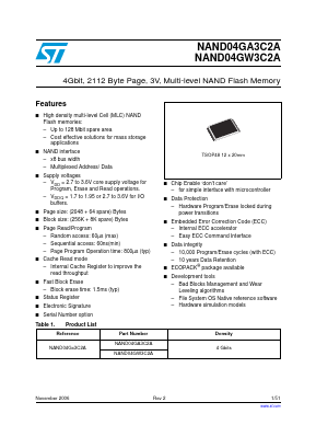 NAND04GW3C2AN6E Datasheet PDF STMicroelectronics