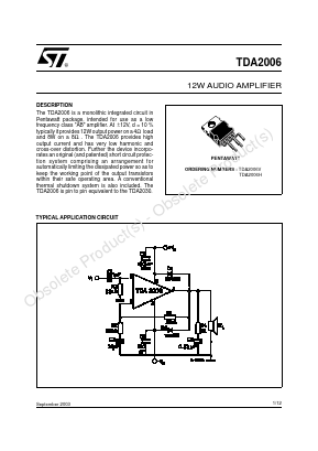 TDA2006V Datasheet PDF STMicroelectronics