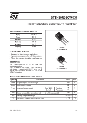STTH30R03CG Datasheet PDF STMicroelectronics