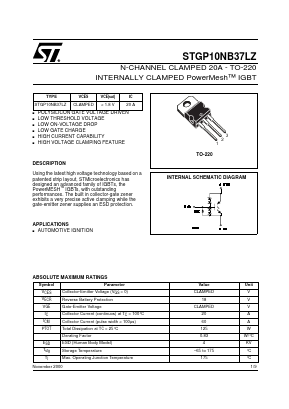 STGP10NB37LZ Datasheet PDF STMicroelectronics