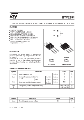 BYV52PI-200 Datasheet PDF STMicroelectronics