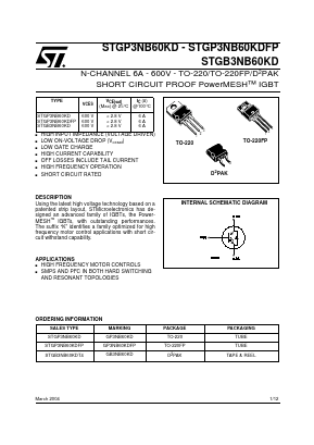 STGB3NB60KD Datasheet PDF STMicroelectronics