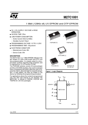 M27C1001-80XN1X Datasheet PDF STMicroelectronics