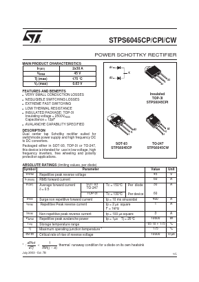 STPS6045CPI Datasheet PDF STMicroelectronics