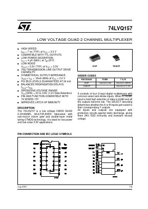 74LVQ157TTR Datasheet PDF STMicroelectronics
