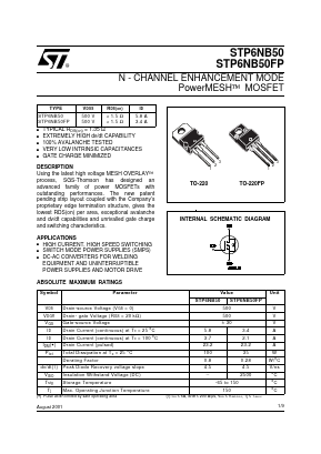 STP6NB50 Datasheet PDF STMicroelectronics