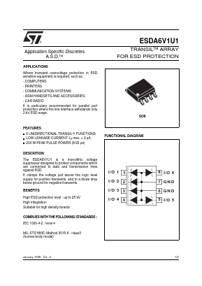 ESDA6V1U1 Datasheet PDF STMicroelectronics