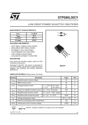 STPS80L30CY Datasheet PDF STMicroelectronics