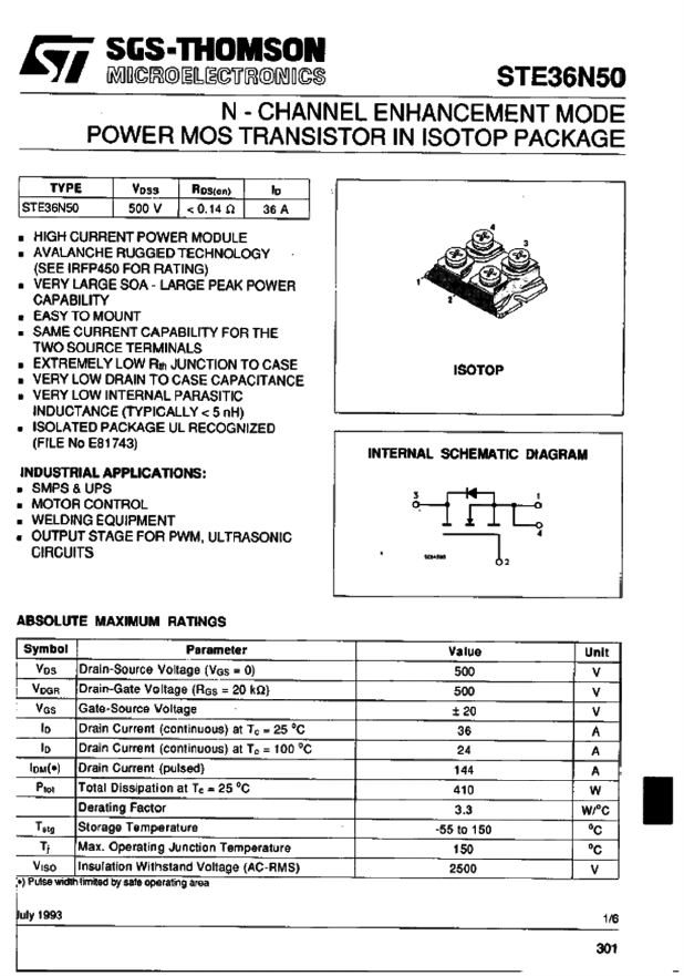STE36N50 Datasheet PDF STMicroelectronics
