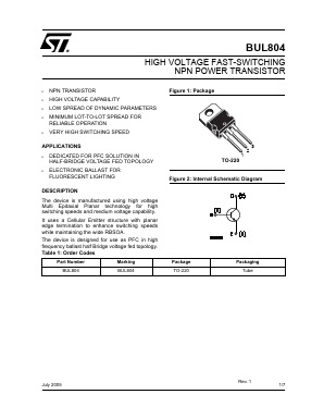 BUL804 Datasheet PDF STMicroelectronics