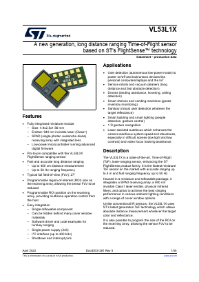 VL53L1X Datasheet PDF STMicroelectronics