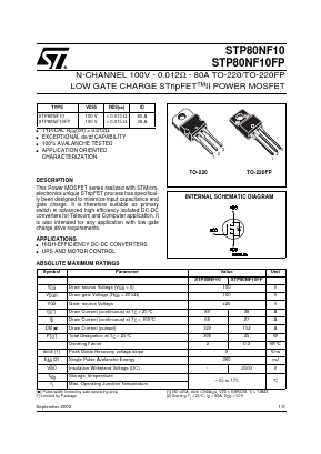 P80NF10 Datasheet PDF STMicroelectronics
