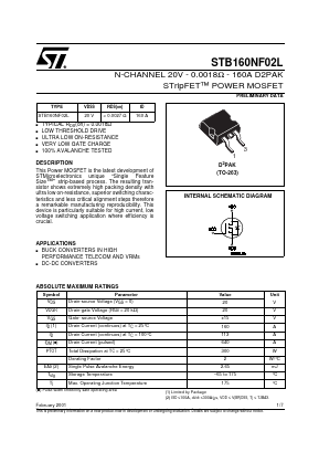 STB160NF02L Datasheet PDF STMicroelectronics