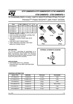 W14NM50FD Datasheet PDF STMicroelectronics