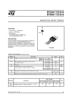 BTA04-700D Datasheet PDF STMicroelectronics
