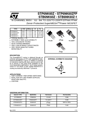 STB6NK60ZT4 Datasheet PDF STMicroelectronics