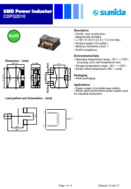 CDPQ2010NP-8R8M-250 Datasheet PDF Sumida Corporation