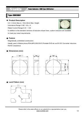 CDH20D07 Datasheet PDF Sumida Corporation