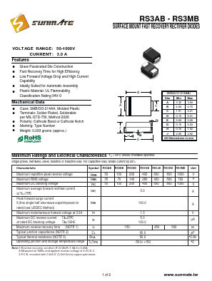 RS3MB Datasheet PDF SUNMATE electronic Co., LTD